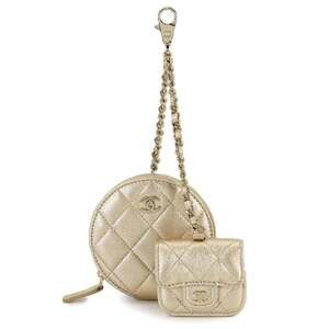 CHANEL Matelasse Wallet/Coin Case for AirPods Pro, Leather with Metallic Gold...